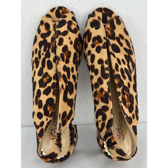 EY Boutique NWOT Leapard Print Open Toe Sling Back Chunky Heels T4708 7M - Picture 4 of 8